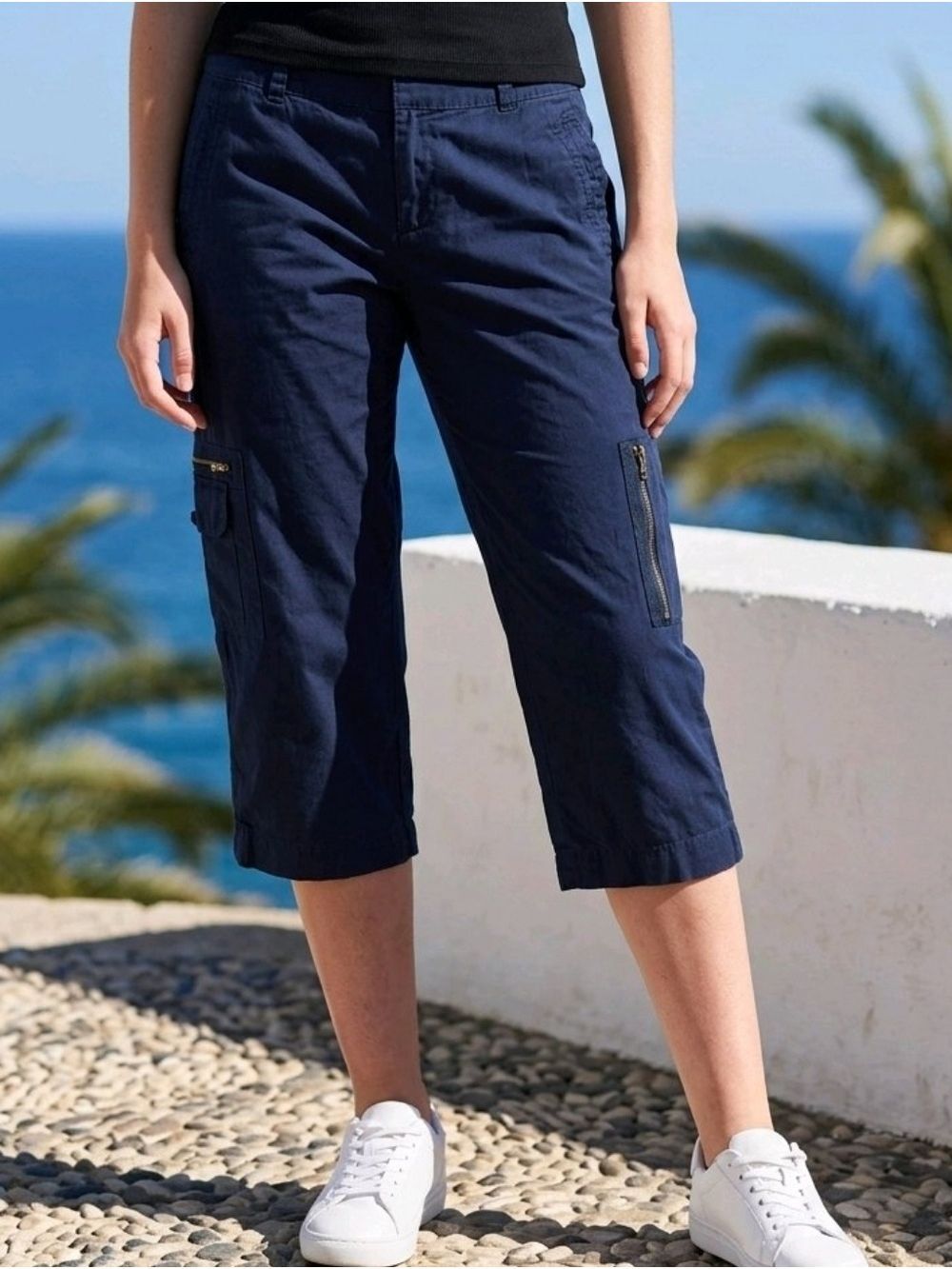 Chaps Black Cotton Cargo Capri Pants Size 10 #CAP3